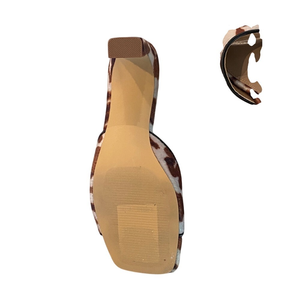 DV‎ Dolce Vita Cow Print Square Toe Block Heel Mule Sandals Brown White Womens - Picture 11 of 13